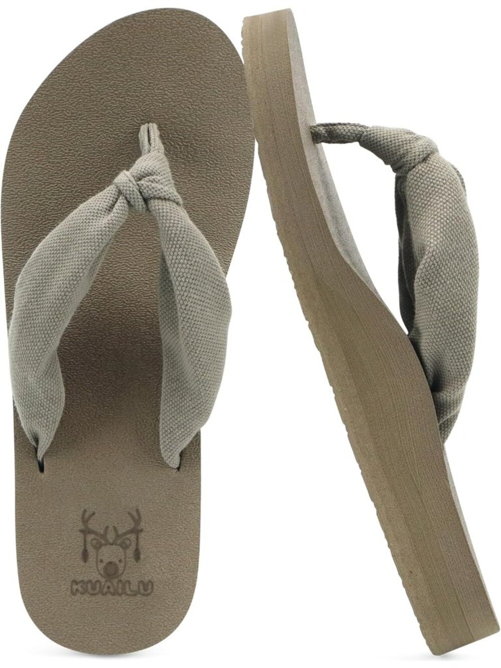 Women's Black Tan Fabric Arch Support Yoga Mat Beach Walking Flip Flops Sandals
